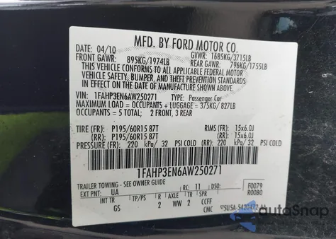 2010 Ford Focus S from USA, damaged, VIN 1FAHP3EN6AW250271